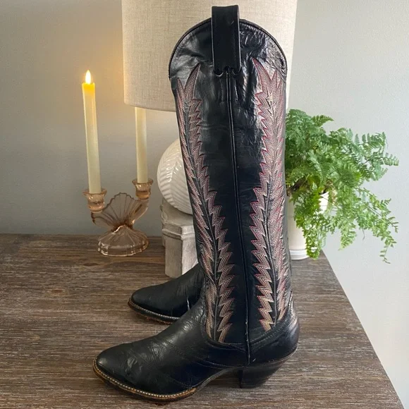 LARRY MAHAN Vtg Eel Skin Exotic Tall Knee High Cowgirl Cowboy Western Boots 6.5B - Picture 3 of 16